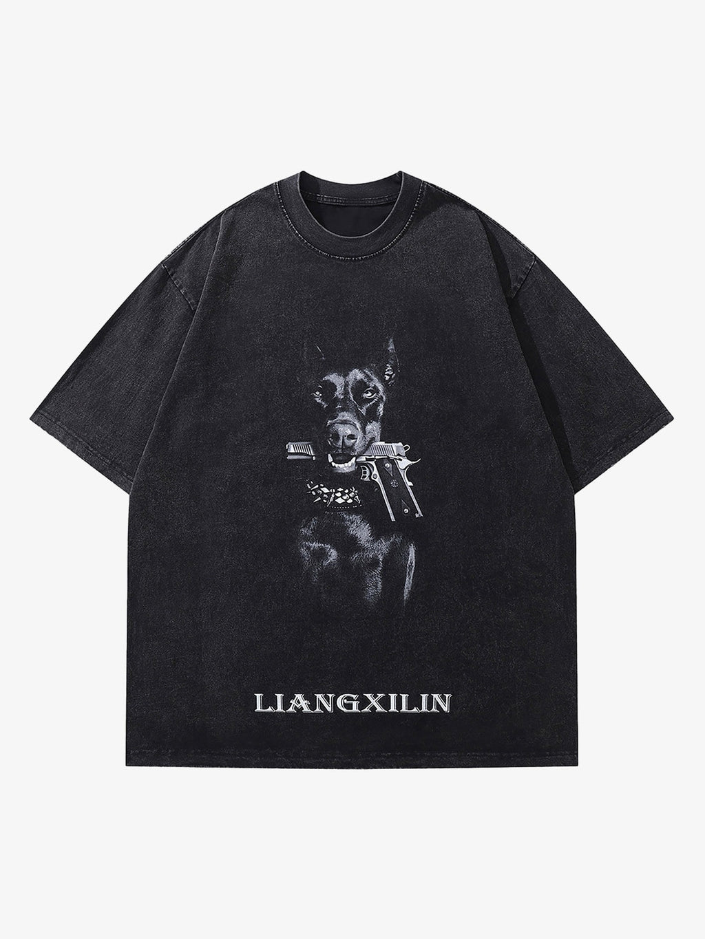Theprecipice Retro Washed Distressed Doberman Pinscher T-shirt-2202