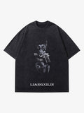 Theprecipice Retro Washed Distressed Doberman Pinscher T-shirt-2202