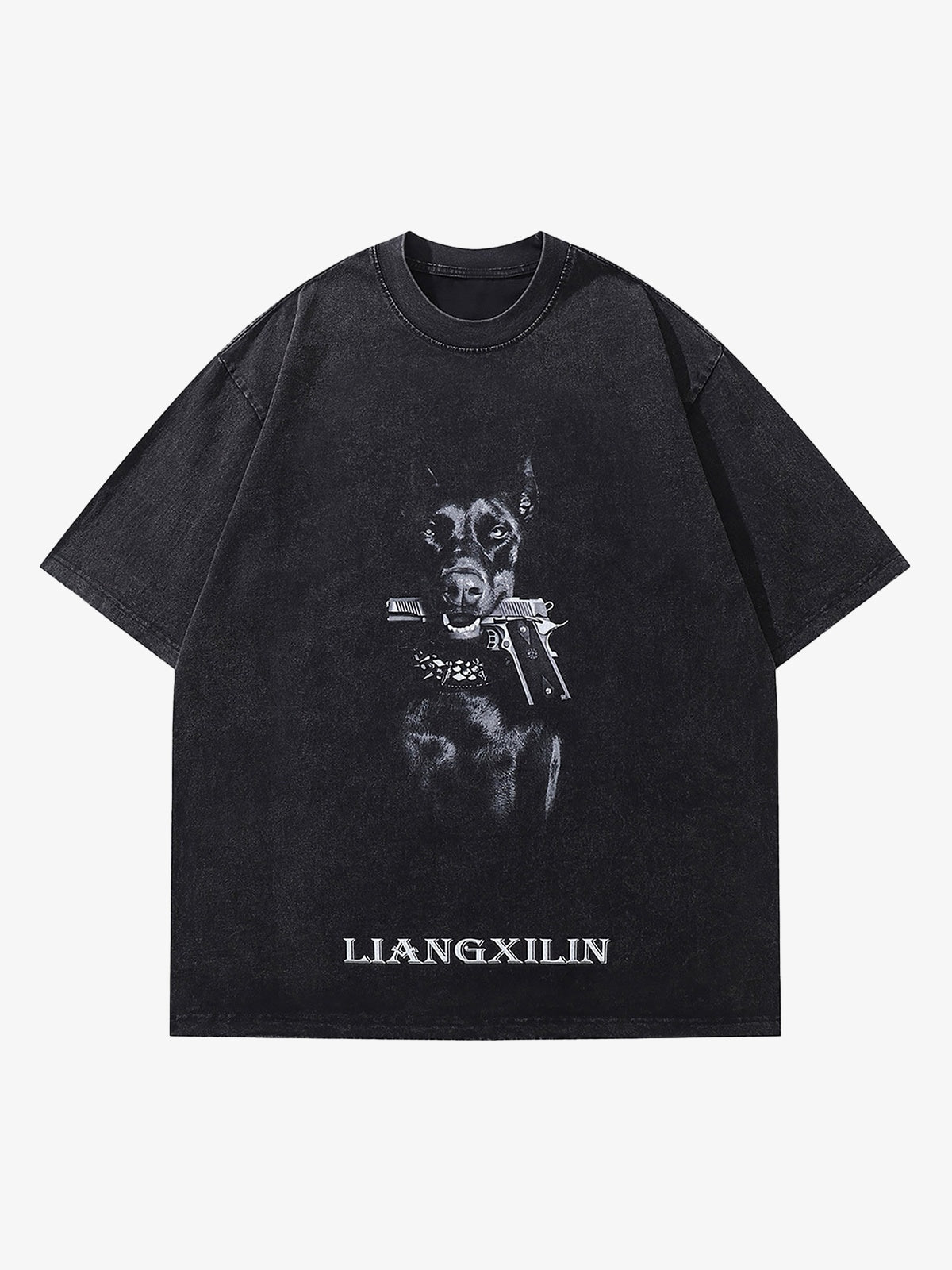 Theprecipice Retro Washed Distressed Doberman Pinscher T-shirt-2202