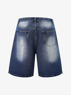 Theprecipice Old Washed Double Waistband Design Denim Jorts