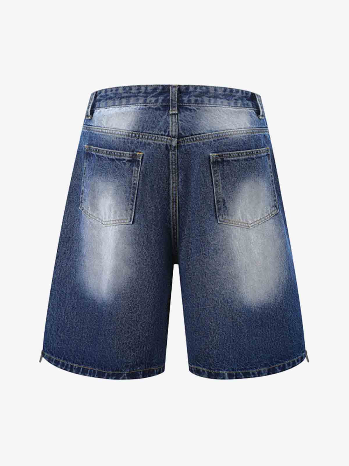 Theprecipice Old Washed Double Waistband Design Denim Jorts
