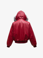 Deconstructed Multi Pocket Fur Hooded PU Leather Jacket - 2566