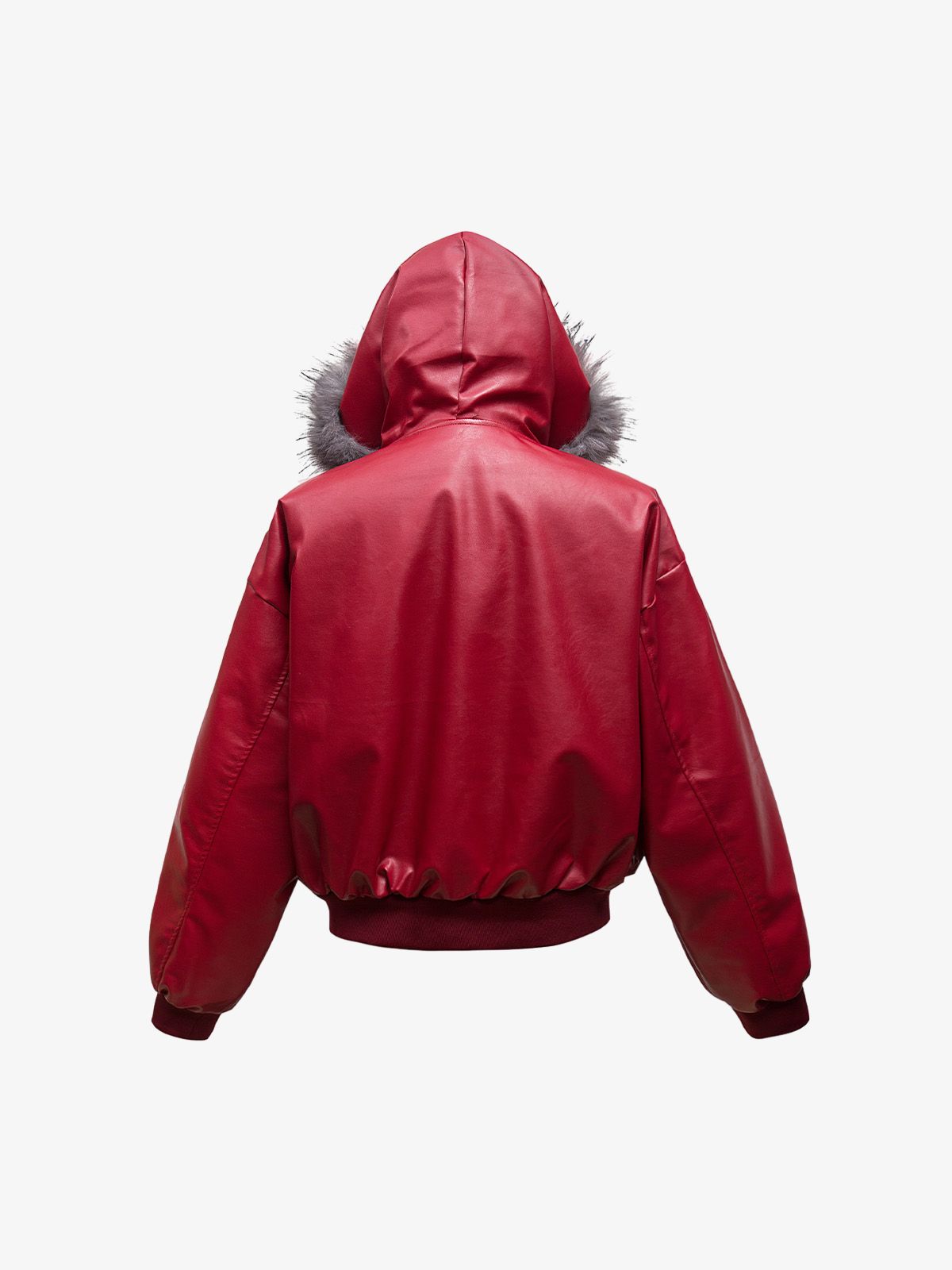 Deconstructed Multi Pocket Fur Hooded PU Leather Jacket - 2566