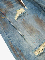 Retro Ink-Splashed Ripped Jeans