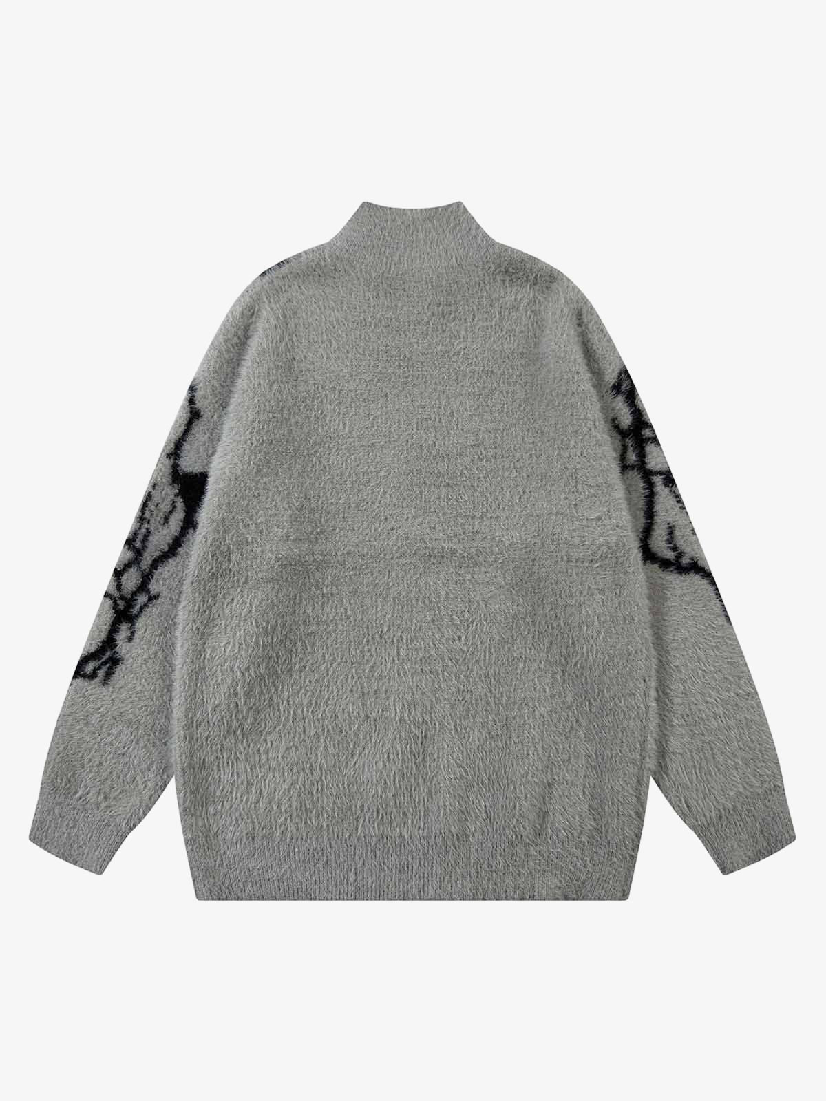 Theprecipice Lightning Graphic Imitation Mink Fur Zip Up Sweater