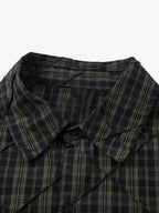 Heavy Plaid Pleated Striped Faux Two-Piece Polo Shirt