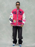 Theprecipice Pink Terry Patch Embroidered Hip Hop Baseball Jersey - 1965
