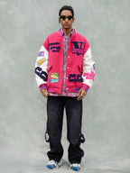 Theprecipice Pink Terry Patch Embroidered Hip Hop Baseball Jersey - 1965