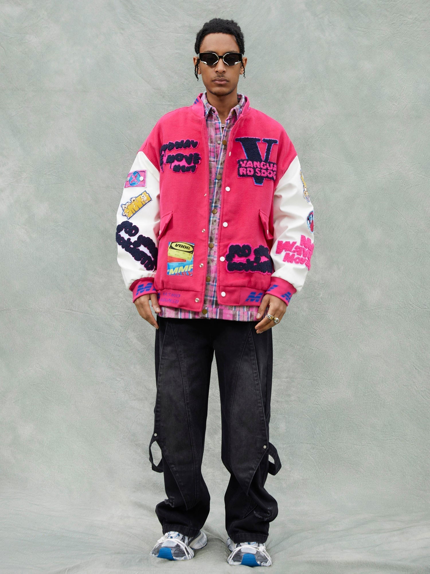 Theprecipice Pink Terry Patch Embroidered Hip Hop Baseball Jersey - 1965