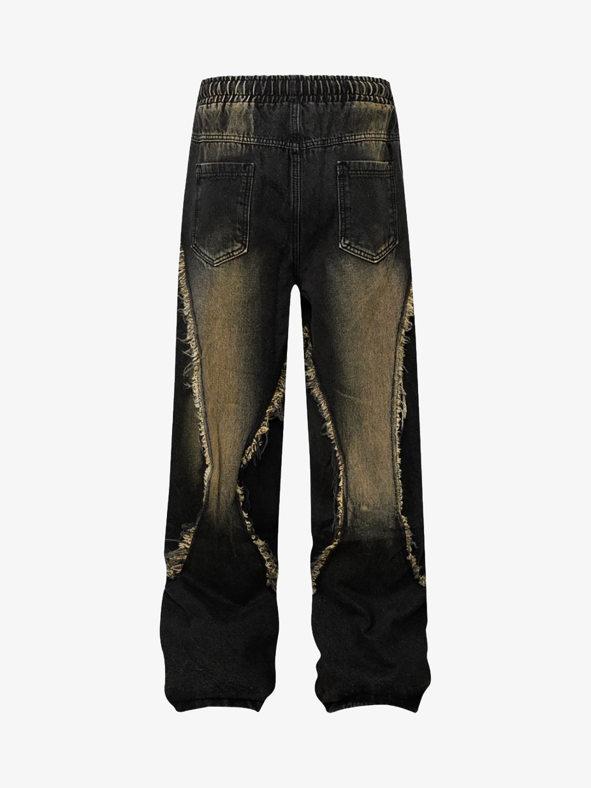 Washed Distressed Raw Edge Drawstring Jeans