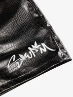 Letter Embroidered Leather Shorts