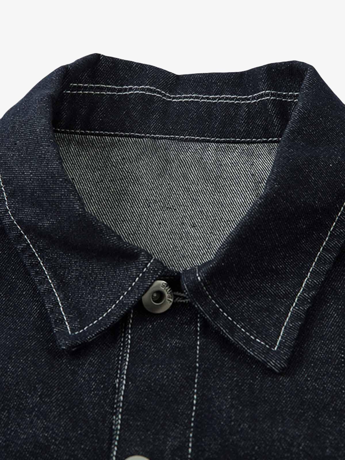 Retro Heavy Washed Contrast Color Denim Jacket - 2528