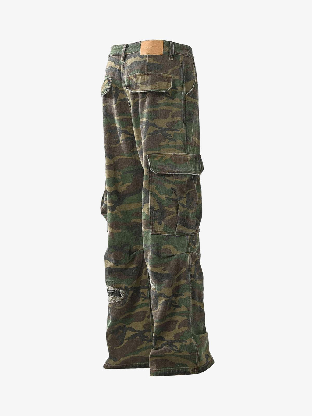 Woven Ripped Camouflage Cargo Baggy Pants - 2410