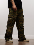 Woven Ripped Camouflage Cargo Baggy Pants - 2410