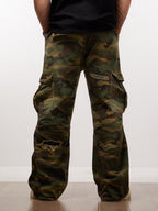 Woven Ripped Camouflage Cargo Baggy Pants - 2410