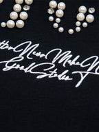Elegant Pearl-Embellished Oversized T-Shirt