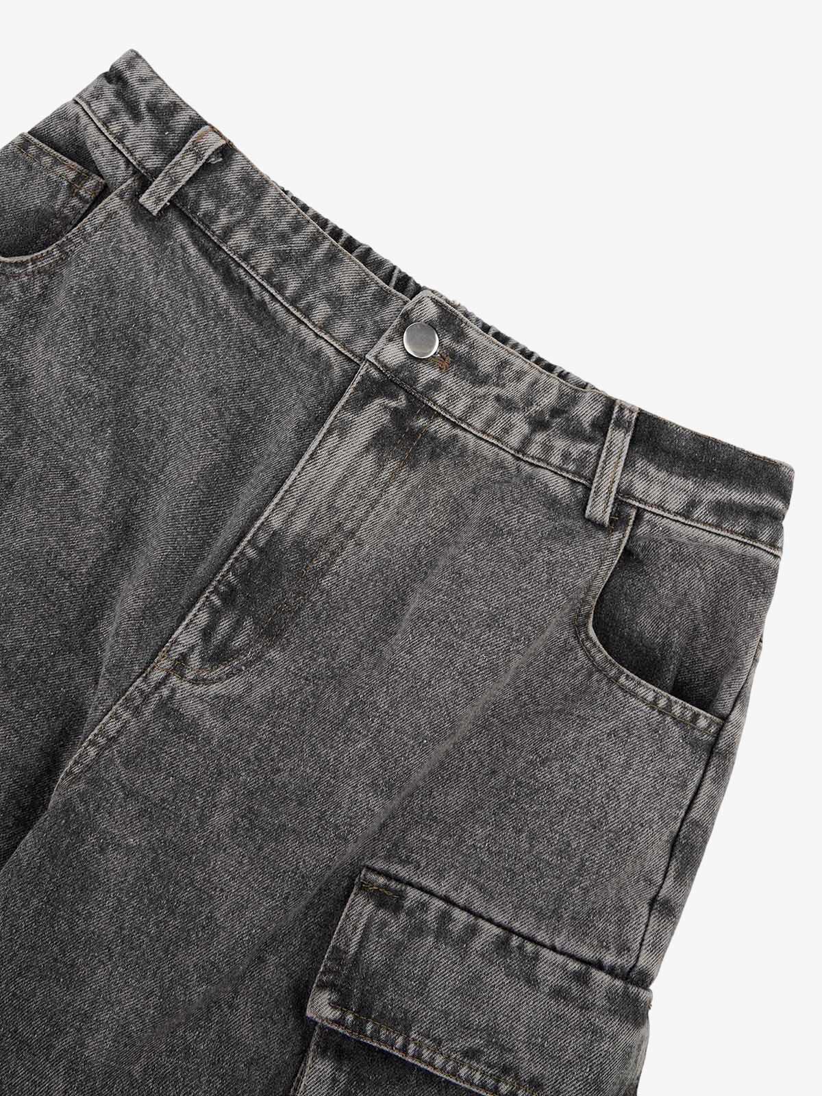 Theprecipice Street Stitching Multi-Pocket Workwear Washed Jeans - 2209