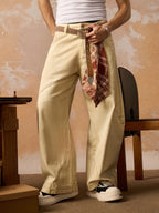 Washed Distressed Detachable Scarf Barrel Jeans - 2550
