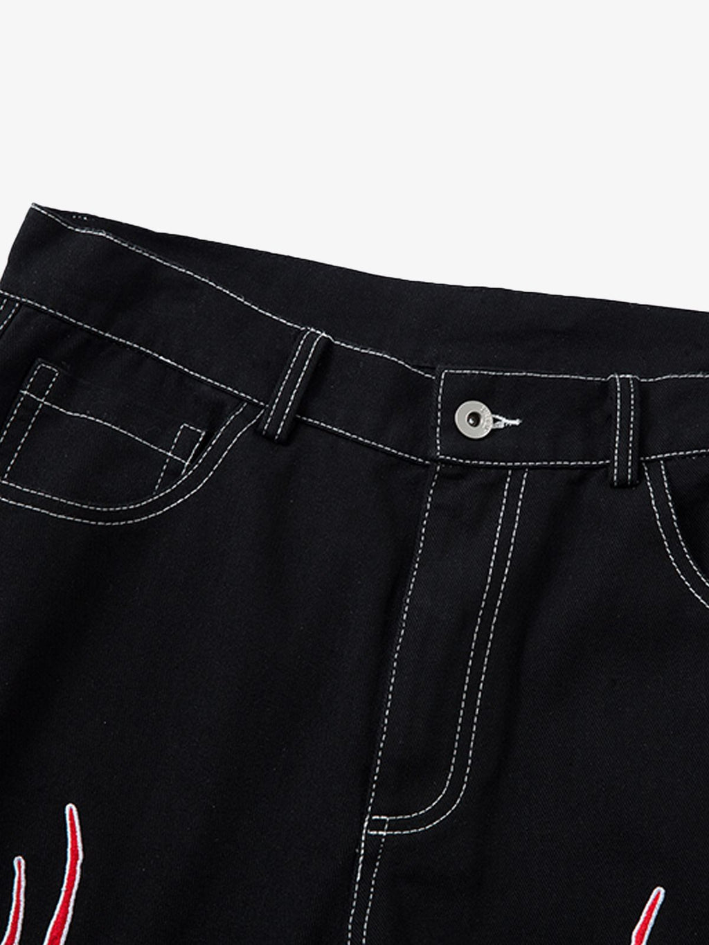 Contrast Flame Embroidered Baggy Jeans - 2364