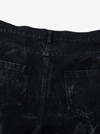 Denim Heavy Washed Distressed Pleated Baggy Jeans - 2282