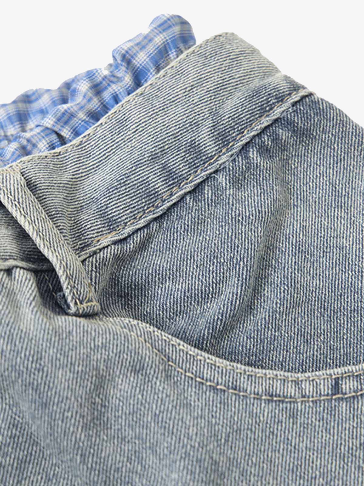 Plaid Double Waist Baggy Jeans - 2505