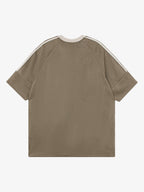 Suede Contrast Color Spliced Letter Embroidery Oversize T-shirt - 2462