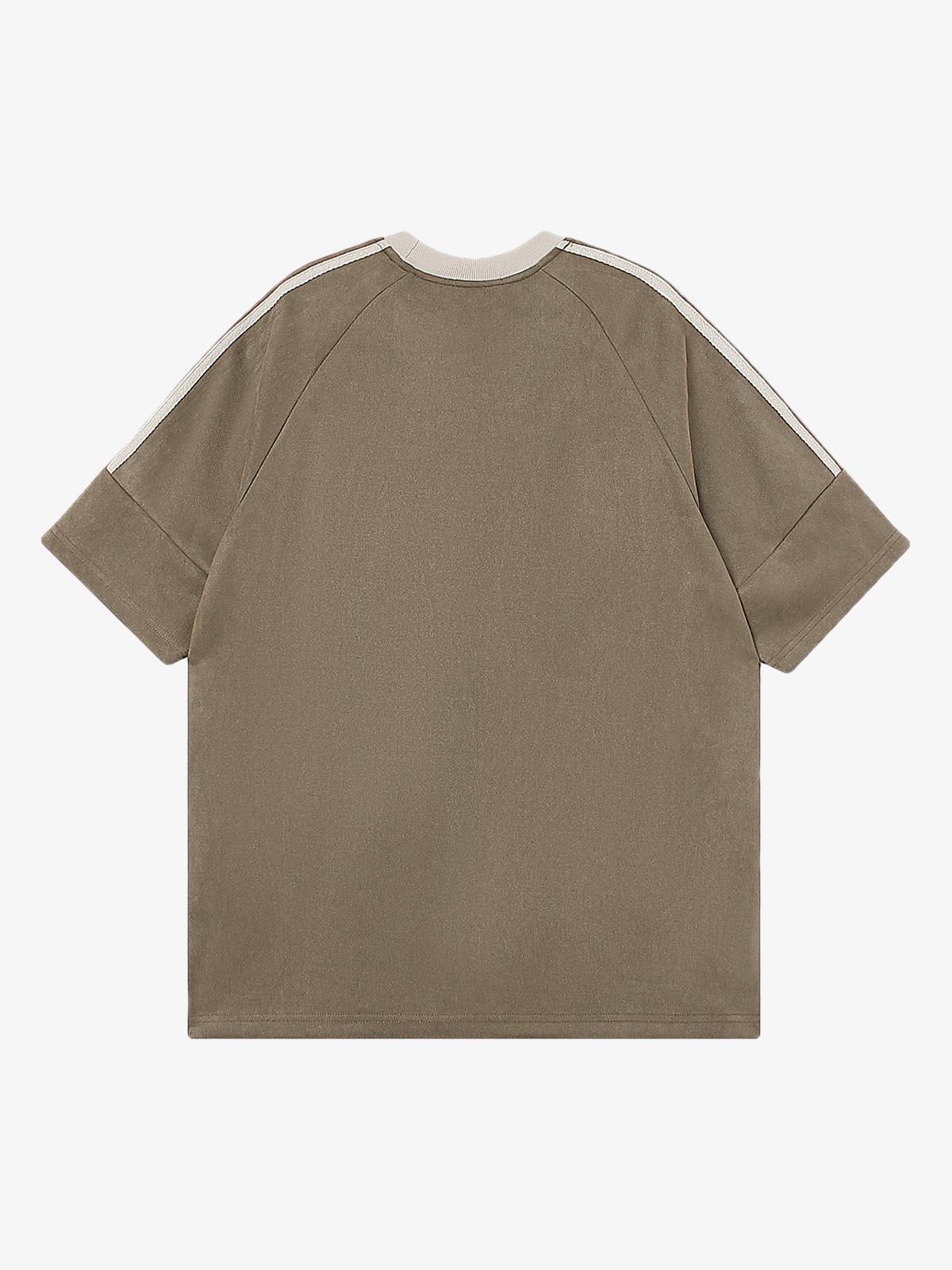 Suede Contrast Color Spliced Letter Embroidery Oversize T-shirt - 2462