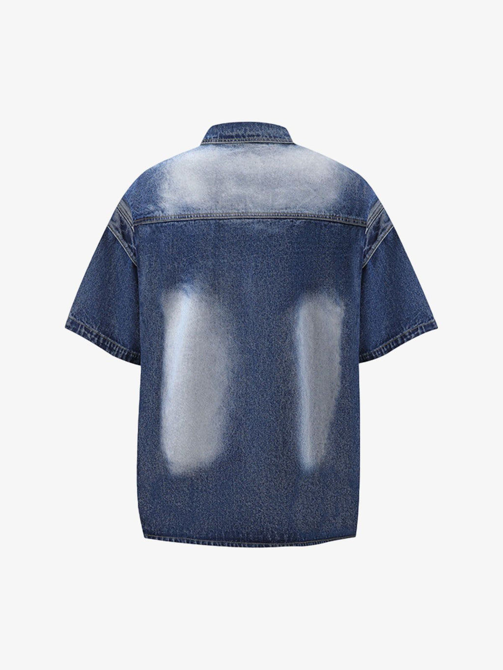 Distressed Washed Workwear Denim Shirt And Jorts Set