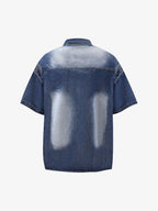 Distressed Washed Workwear Denim Shirt And Jorts Set
