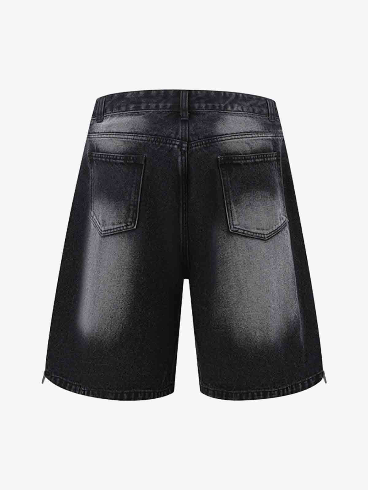 Theprecipice Old Washed Double Waistband Design Denim Jorts