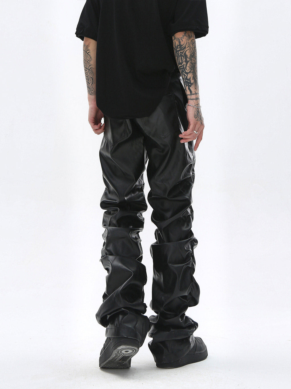 Theprecipice Punk Style Pleated Leather Pants - 2195