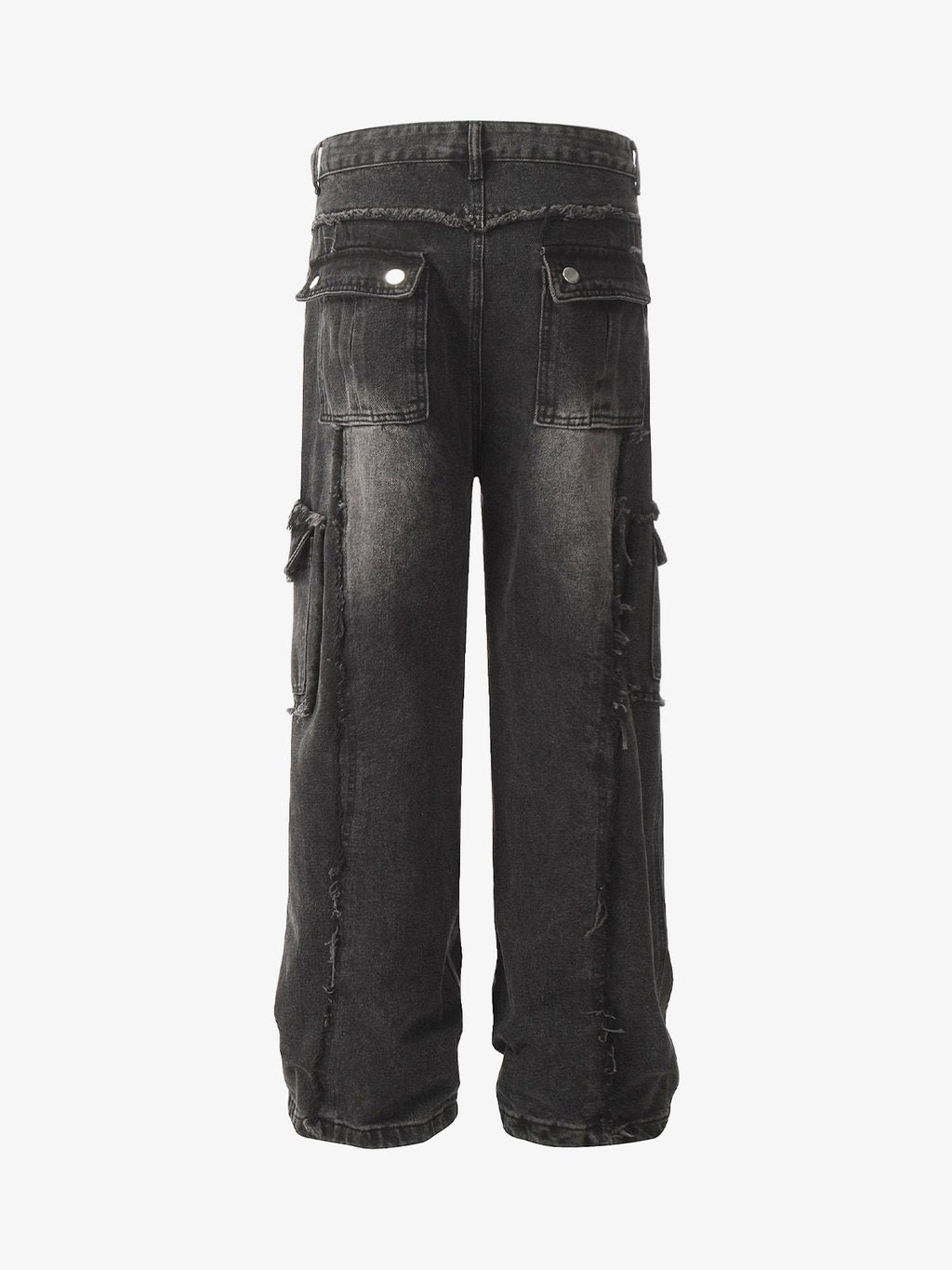 Theprecipice Detressed Raw Edge Multi-pocket Cargo Jeans