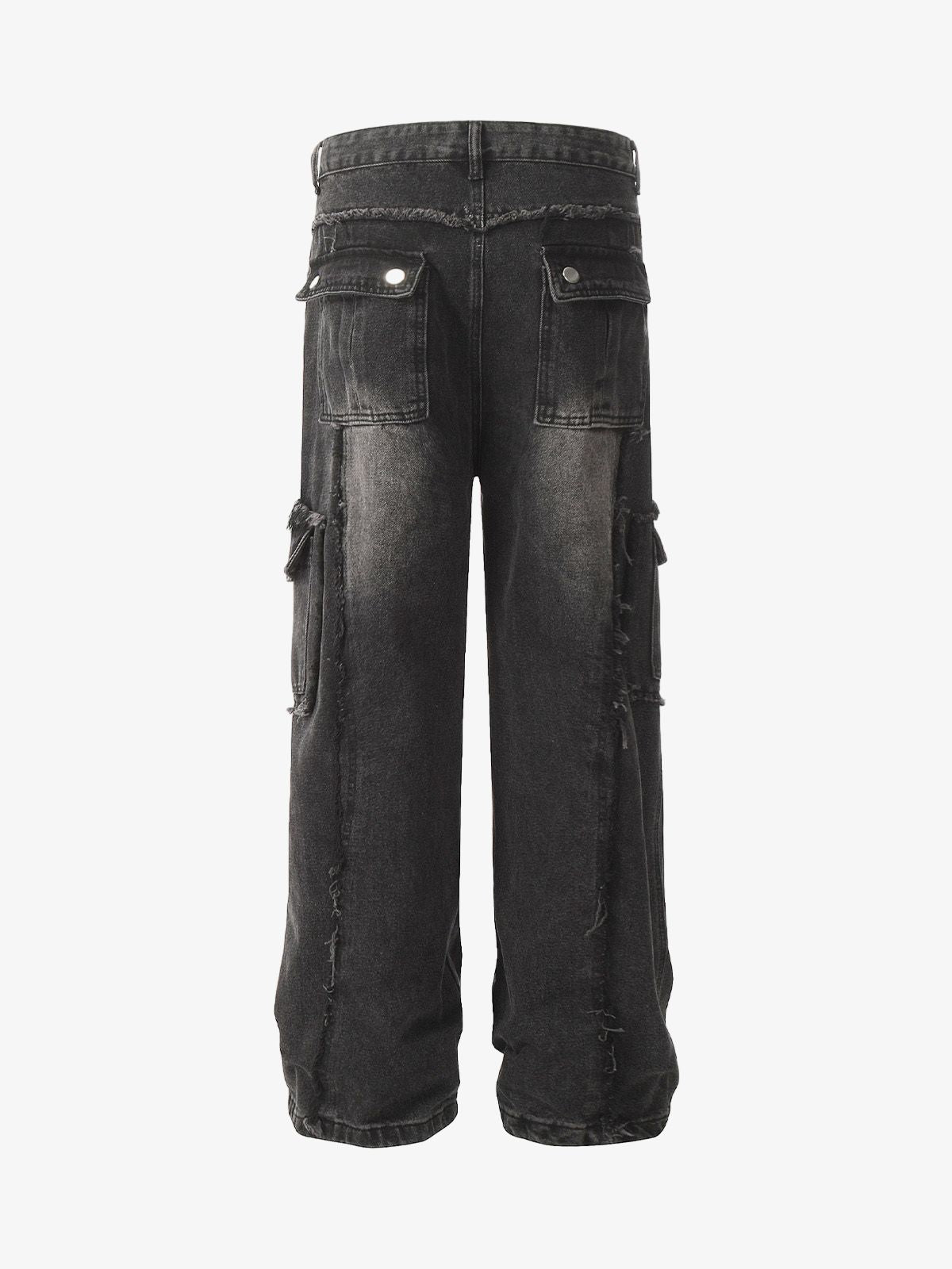 Theprecipice Detressed Raw Edge Multi-pocket Cargo Jeans