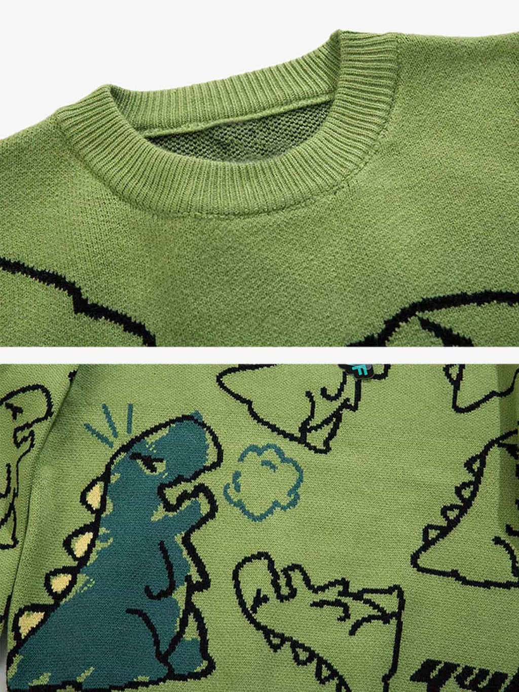 Theprecipice Cartoon Dinosaur Printed Sweater - 1004