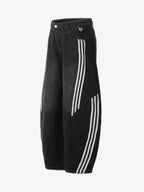 Denim Contrast Striped Stitching Barrel Jeans - 2504