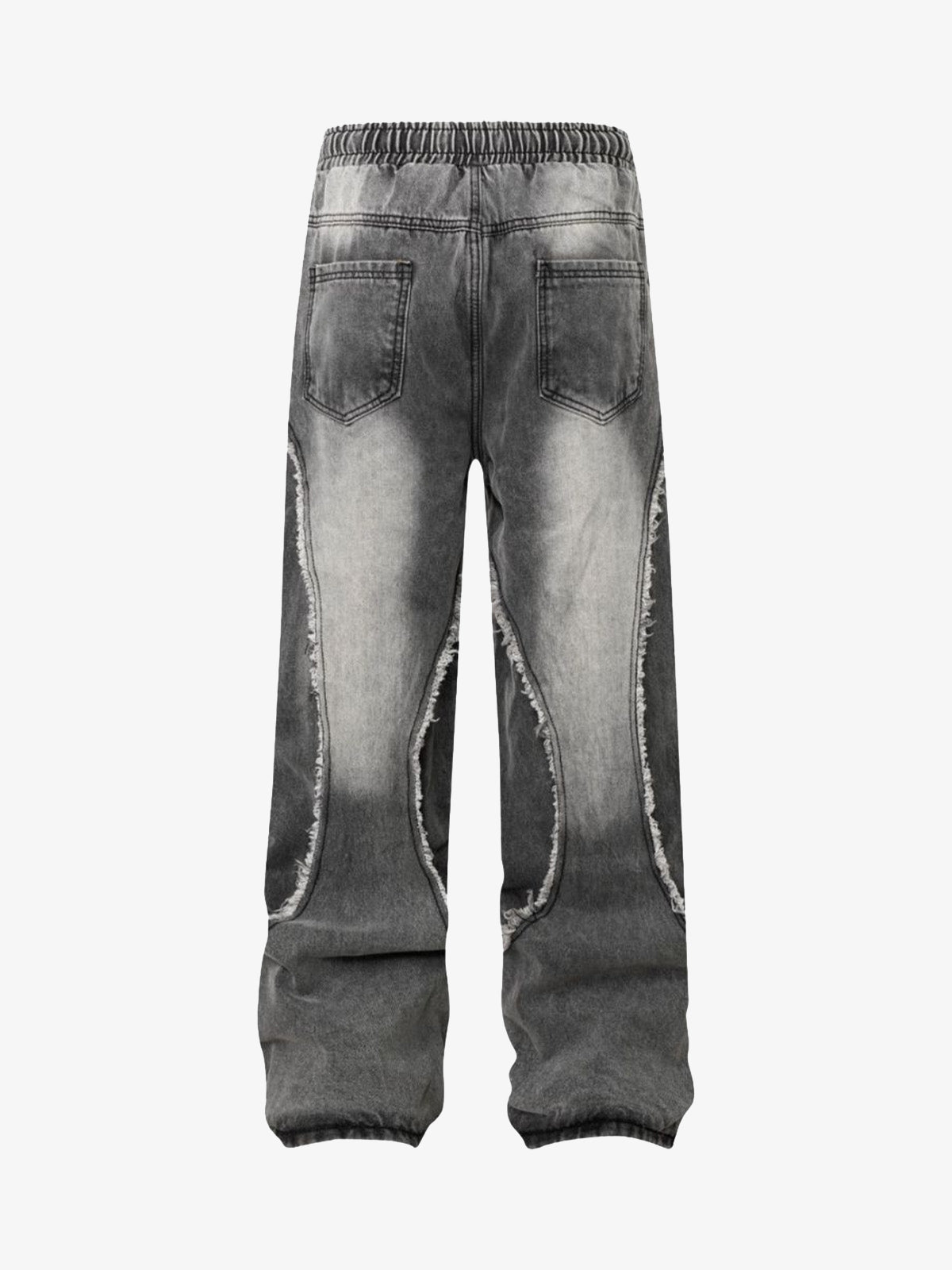 Washed Distressed Raw Edge Drawstring Jeans