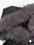 Deconstructed Multi Pocket Fur Hooded PU Leather Jacket - 2566
