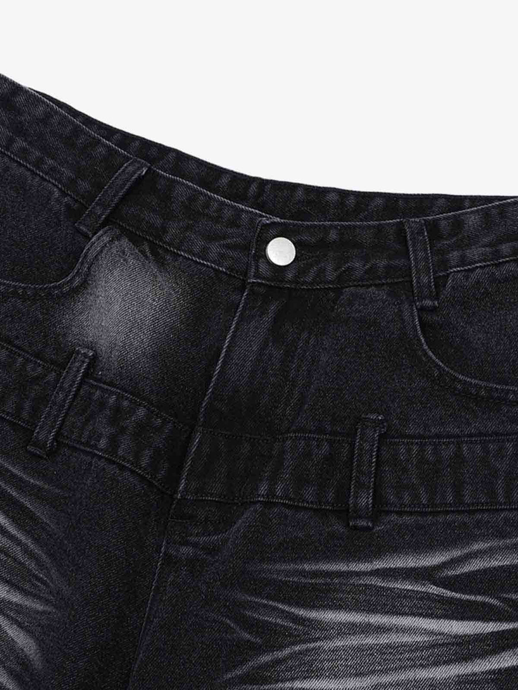 Theprecipice Old Washed Double Waistband Design Denim Jorts
