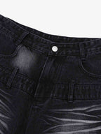 Theprecipice Old Washed Double Waistband Design Denim Jorts