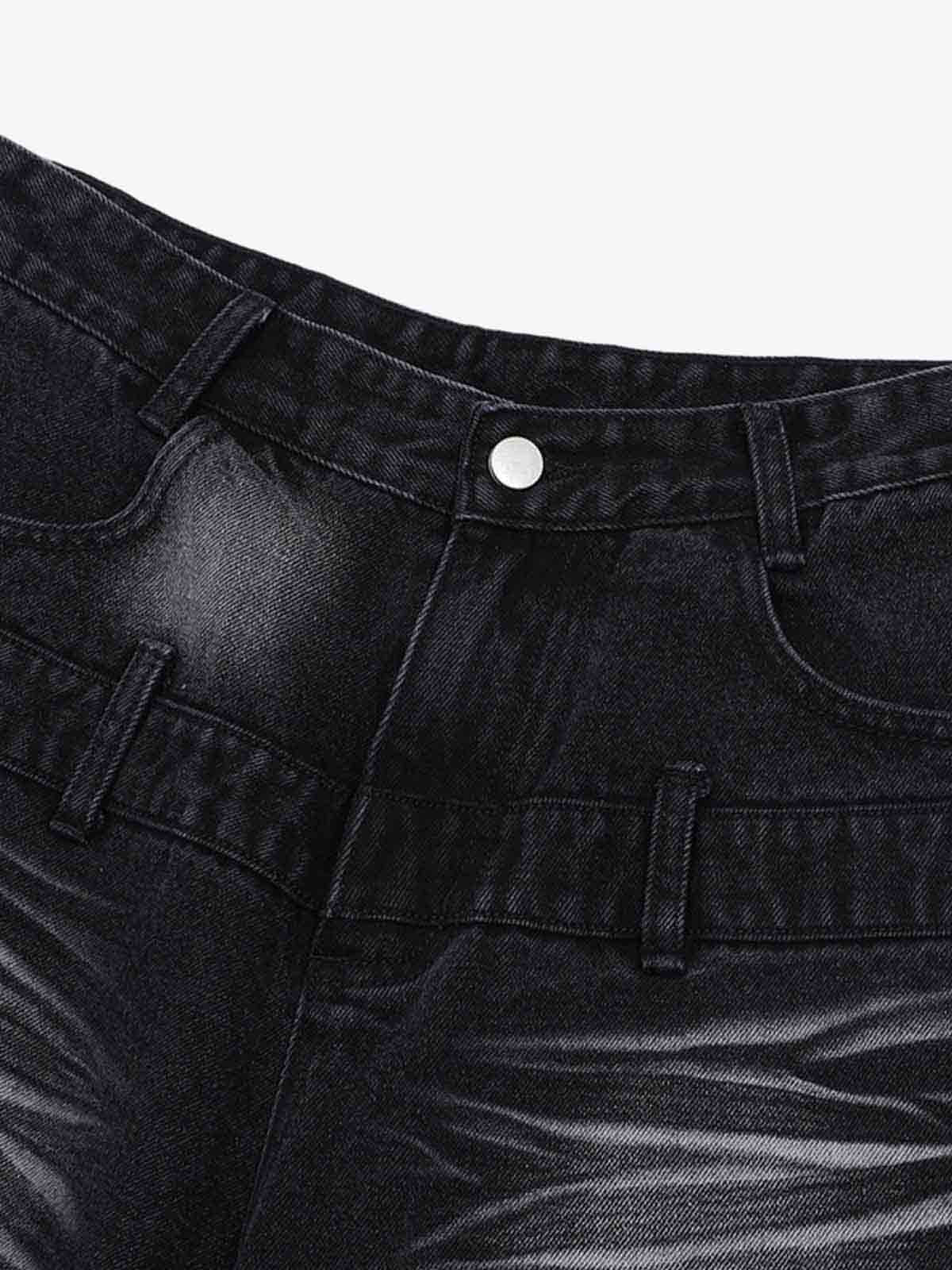 Theprecipice Old Washed Double Waistband Design Denim Jorts