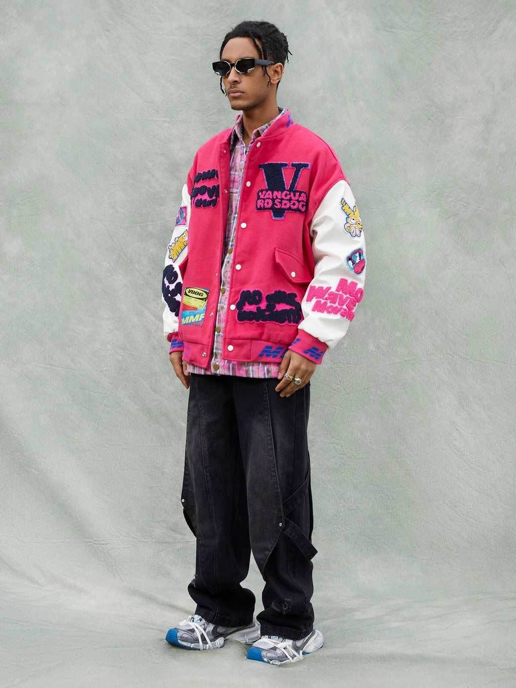Theprecipice Pink Terry Patch Embroidered Hip Hop Baseball Jersey - 1965