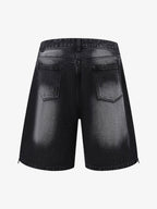 Distressed Washed Workwear Denim Shirt And Jorts Set