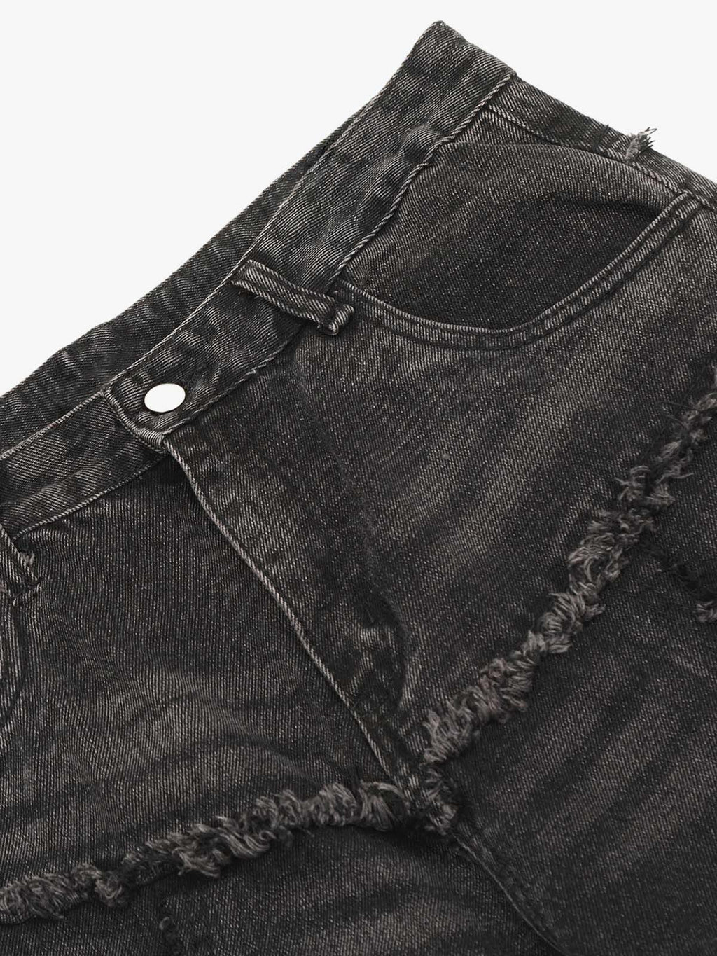 Theprecipice Detressed Raw Edge Multi-pocket Cargo Jeans