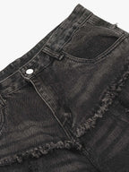 Theprecipice Detressed Raw Edge Multi-pocket Cargo Jeans