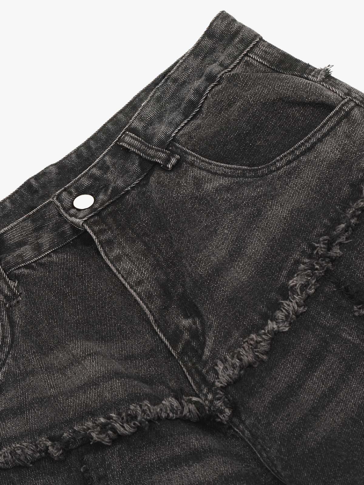 Theprecipice Detressed Raw Edge Multi-pocket Cargo Jeans