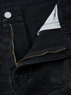 Denim Heavy Washed Distressed Pleated Baggy Jeans - 2282