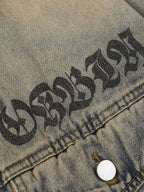 Washed Vintage Letter Print Denim Jacket