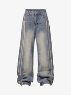 Theprecipice Washed Distressed Raw Edge Baggy Jeans - 2271