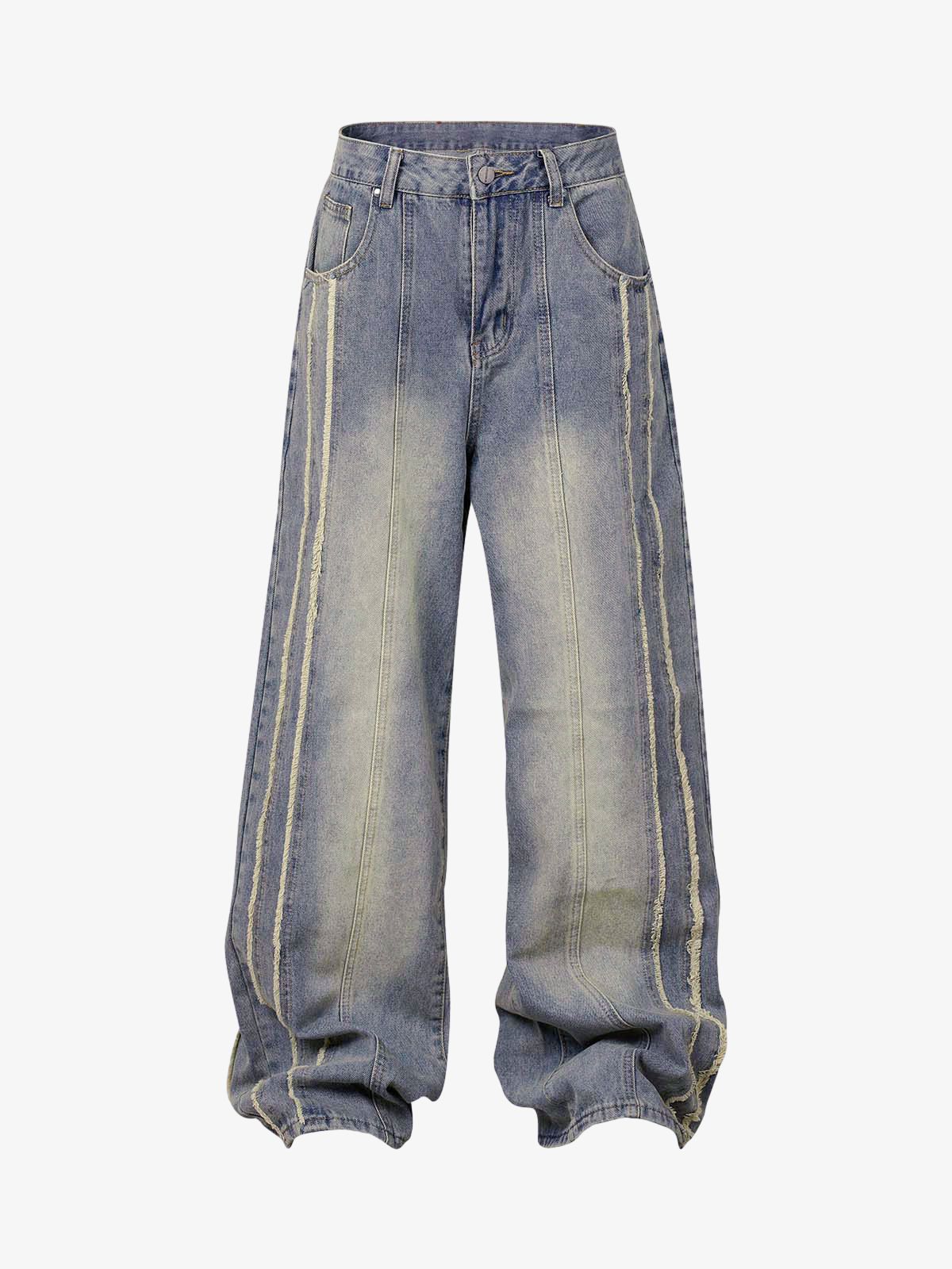 Theprecipice Washed Distressed Raw Edge Baggy Jeans - 2271