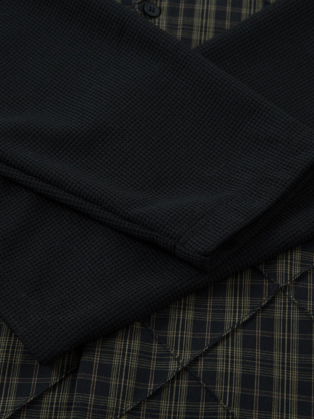 Heavy Plaid Pleated Striped Faux Two-Piece Polo Shirt
